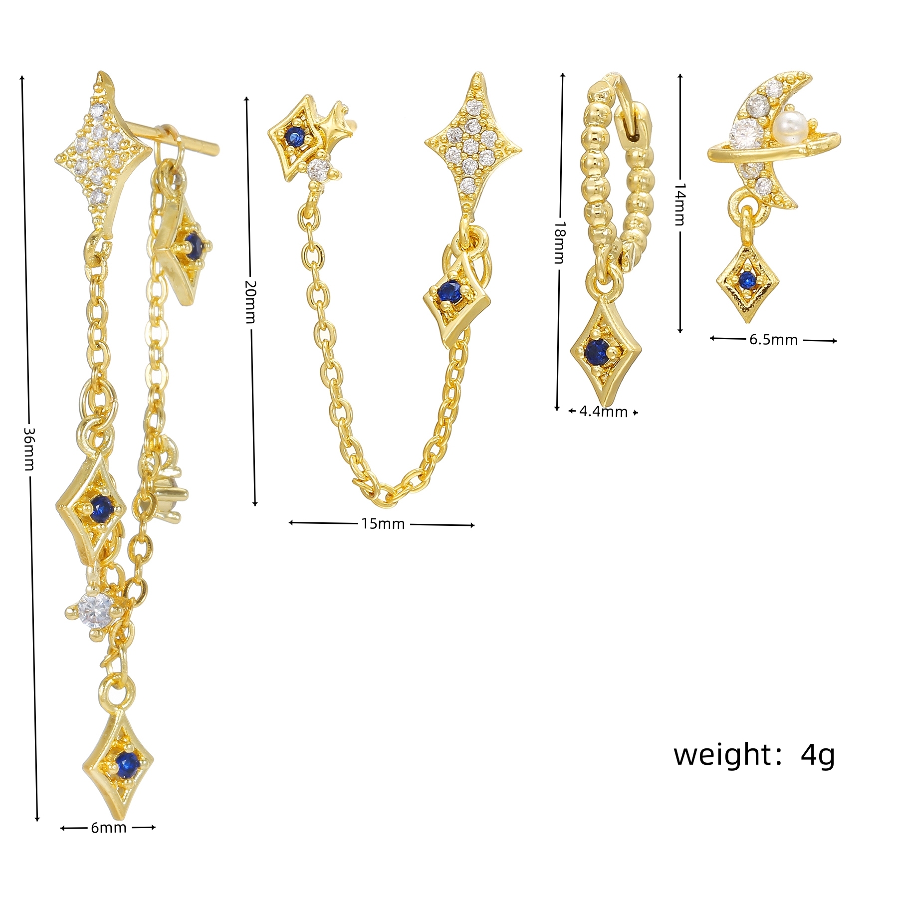 1 Set Sweet Classic Style Geometric Inlay Brass Zircon 18K Gold Plated Ear Cuffs