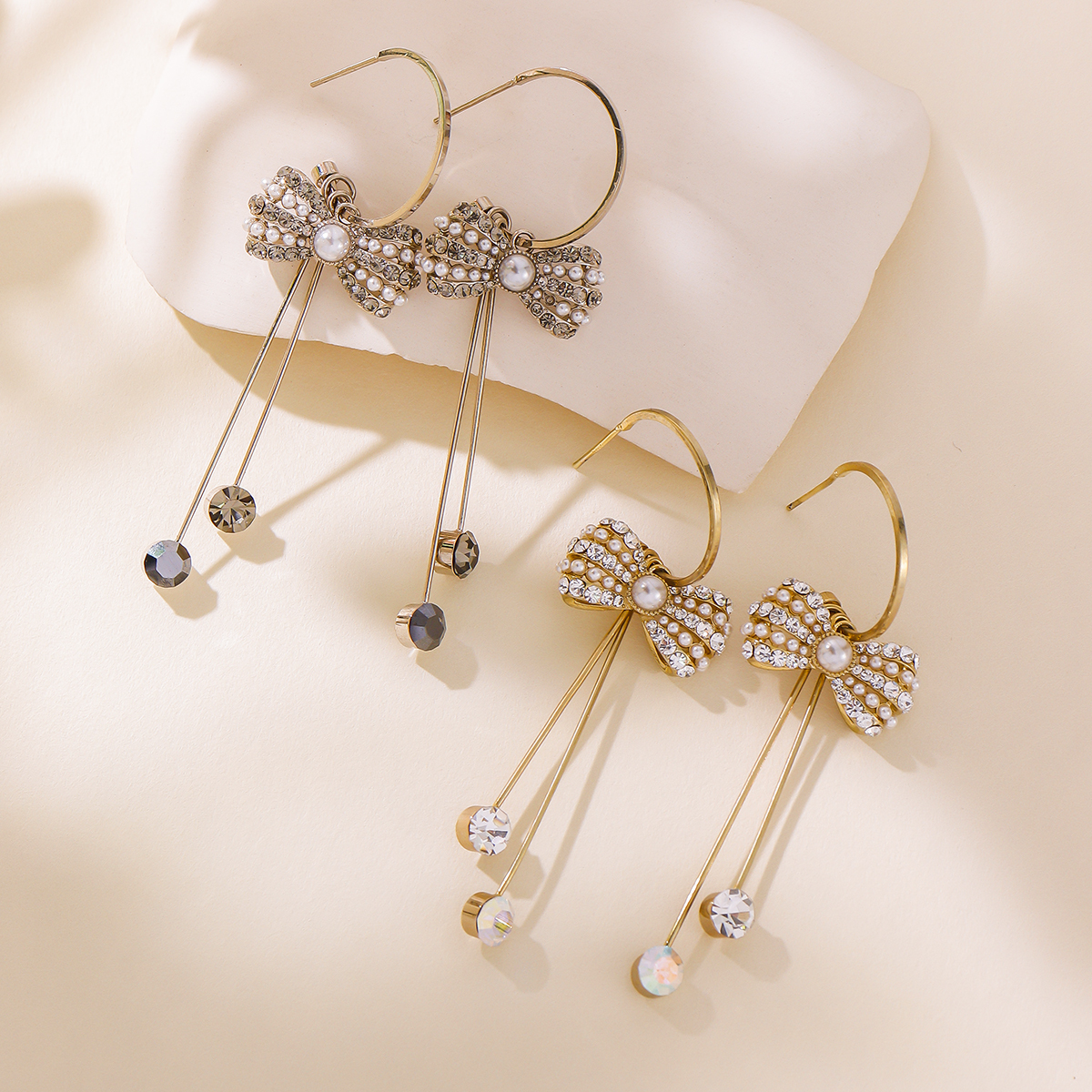 1 Pair Elegant Classic Style Bow Knot Copper Pearl Drop Earrings