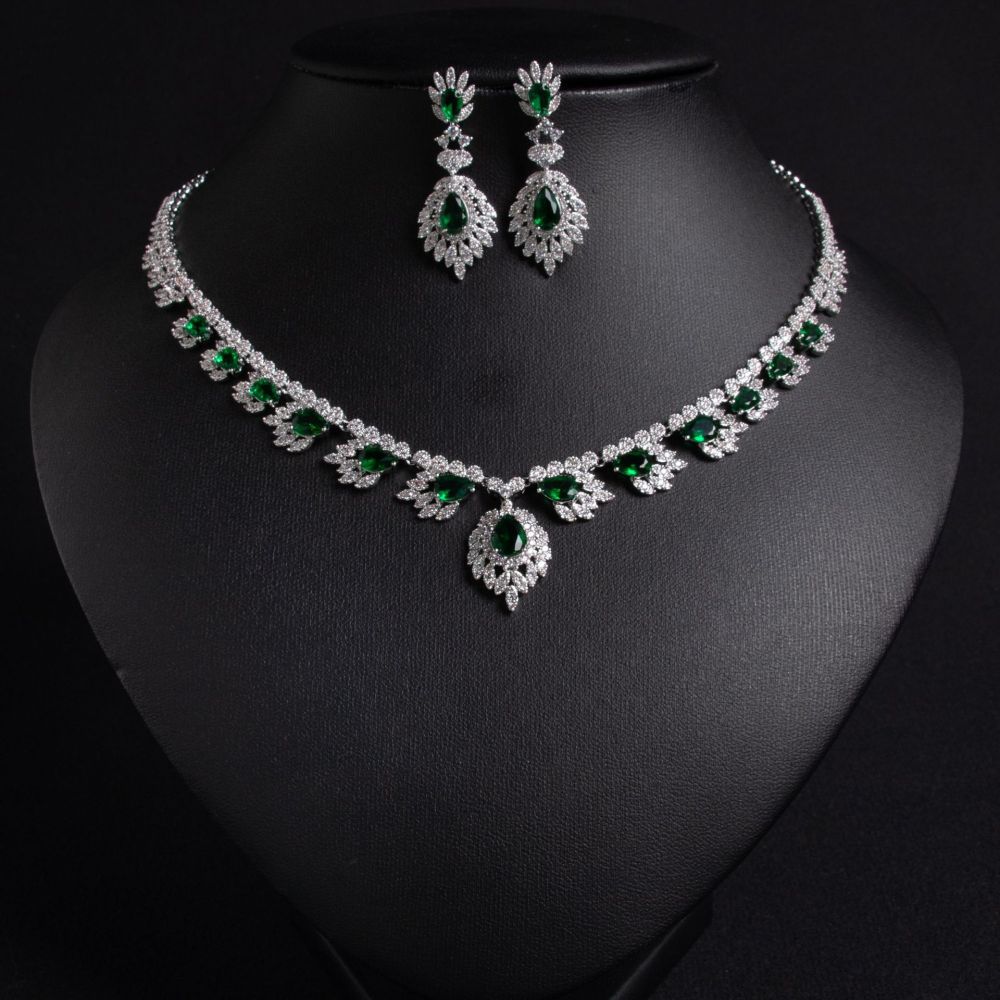 Elegant Floral Zircon Necklace And Earring Set For Women Simple High-End Luxury Jewelry Accessories Trendy Copper Material