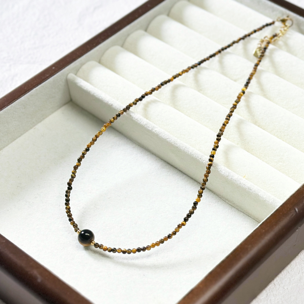 Original Beauty Meral Tiger Eye Stone Necklace Luxury Small Audience Elegance Beaded Retro Natural Stone Sweater Chain Clavicle Chain Women
