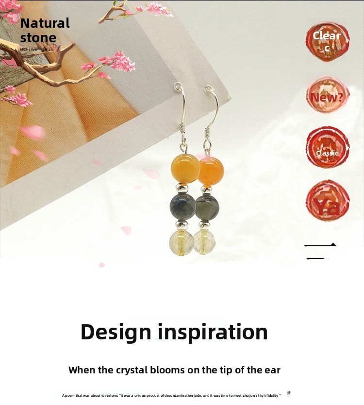 New Chinese Style Colorful Beaded Women's Earrings S925 Silver Studs Geometric Pattern Crystal Simple Design Jewelry Accessories