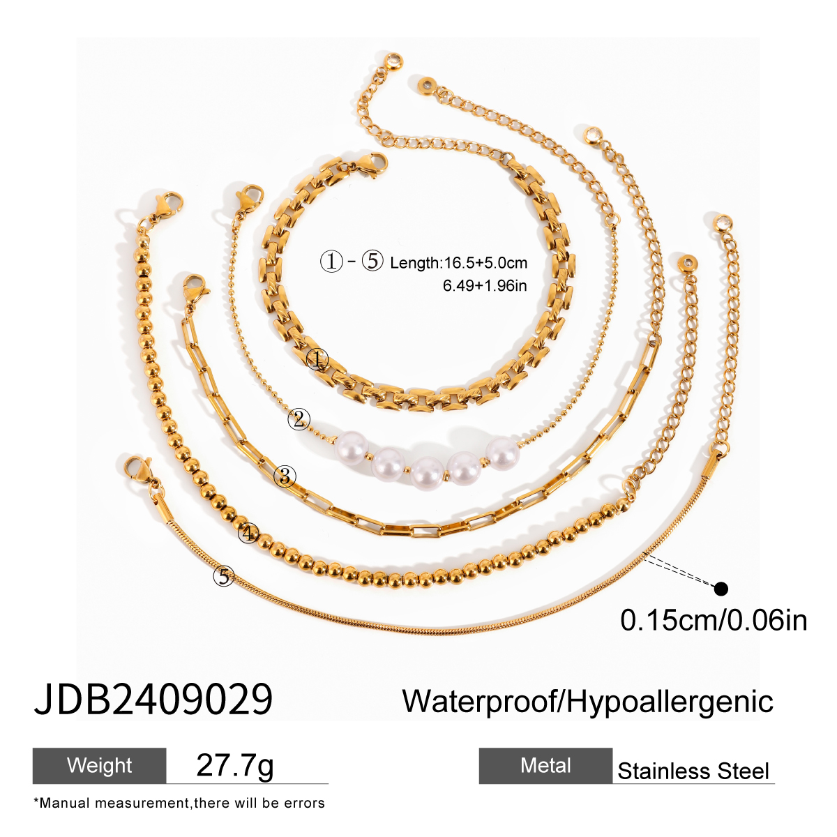 Simple Style Classic Style Solid Color 304 Stainless Steel 18K Gold Plated Cuban Link Chain Curb Chain Ball Chain Twisted Rope Chain Bracelets In Bulk