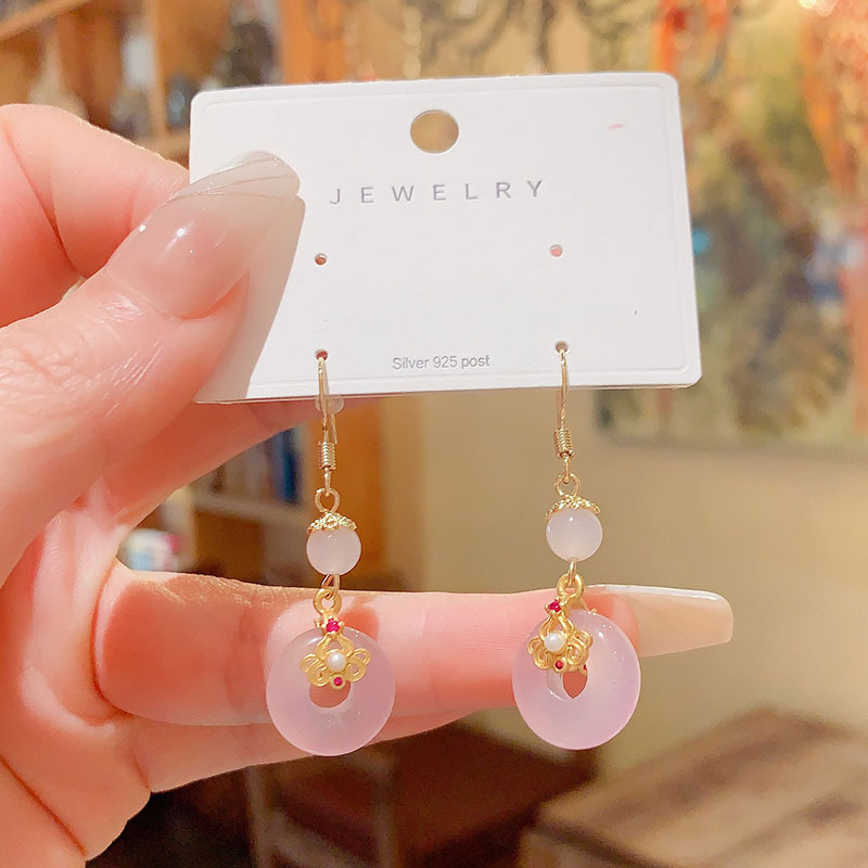 Trendy Commuter Ear Hooks New Chinese Style Geometric Pattern Natural Agate Earrings For Women Elegant Fashionable Popular