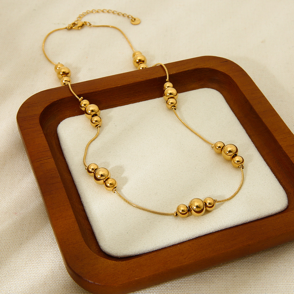 Stainless Steel Geometric Ball Necklace Women's Ins Style Fashion Jewelry Non-fading Electroplated Chain Accessory