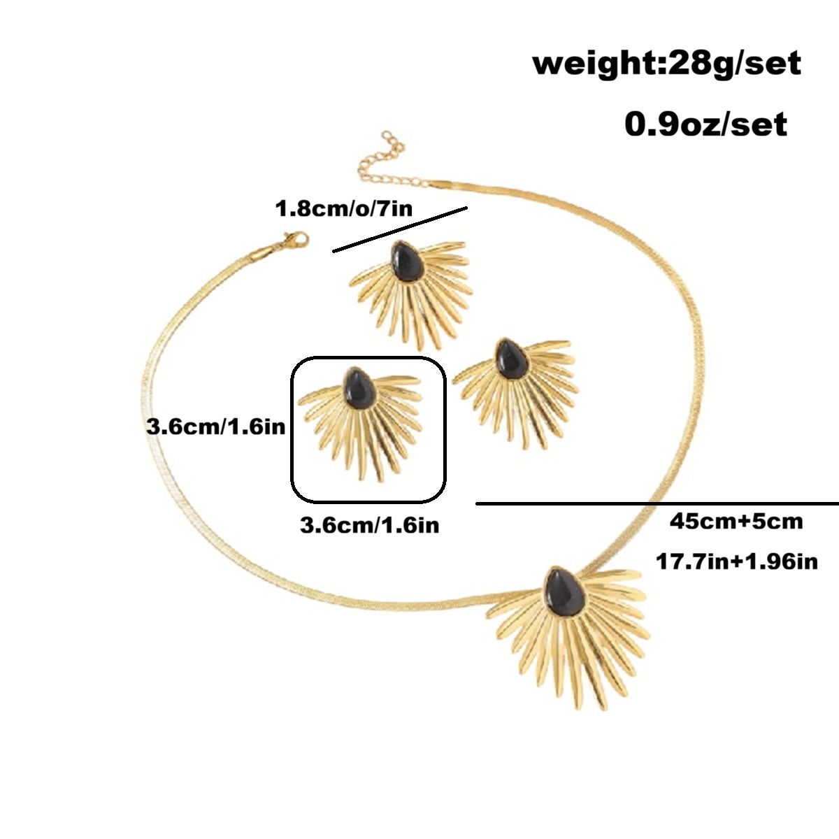 Stainless Steel 18K Vacuum Gold Plated Personality Trendy 18K Water Drop Petal Shape Blade Chain Necklace Titanium Steel Three-Piece Jewelry Set Women's Jewelry Accessories