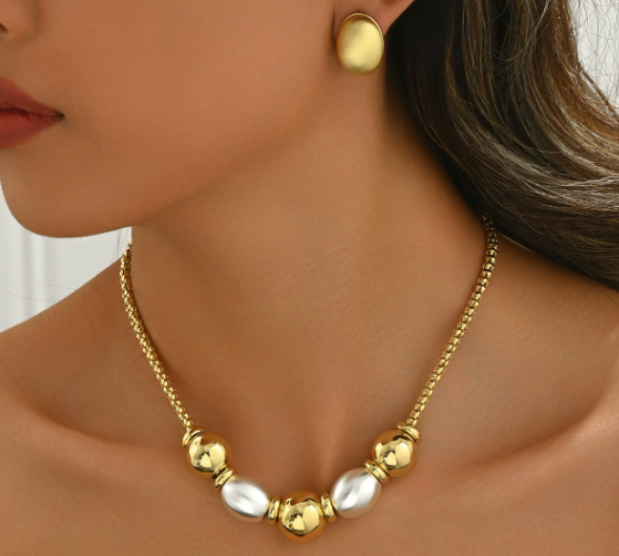 Geometric Copper Classic Style Small Stud Earrings Necklace