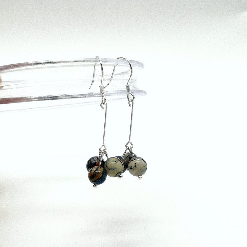 Natural Blue Copper Mine Earrings Women's S925 Silver Ear Needles INS Personality Trendy Three Lives Stone Ear Jewelry Hanfu Accessories