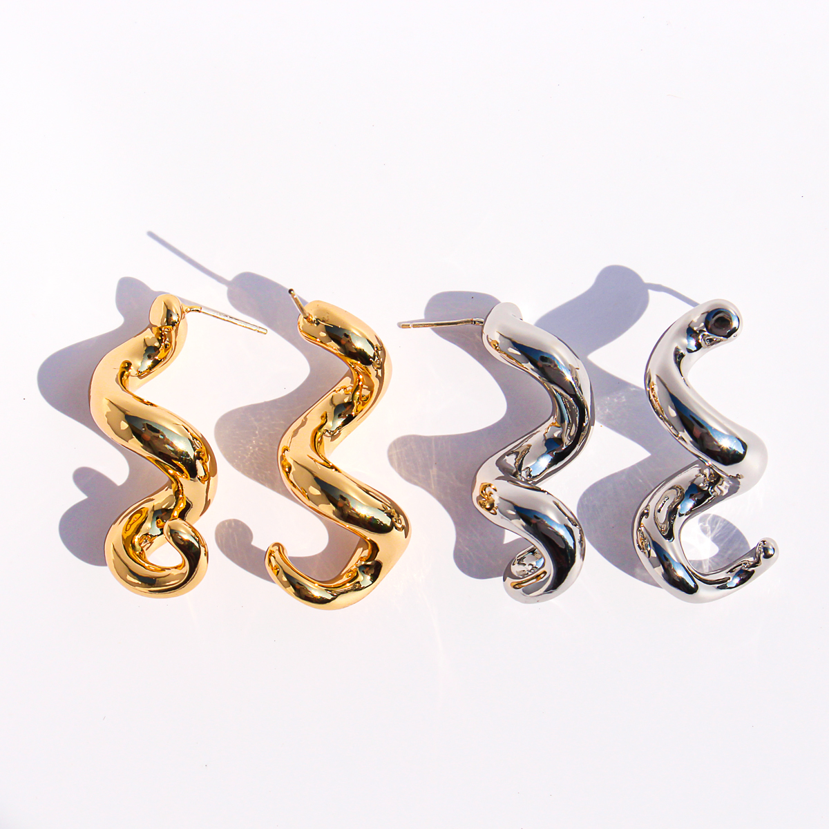 Exaggerated Casual Wave Spiral Twisted Line Metal Style Earrings Geometric Shape Daily Streetwear Accessories For Men And Women
