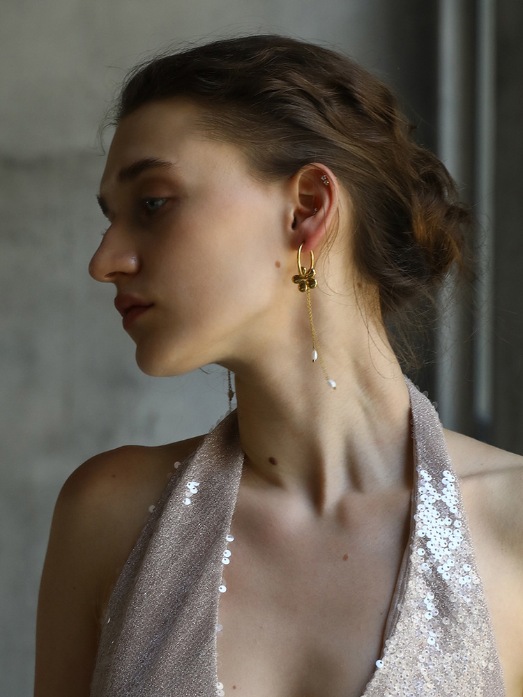 Elegant Versatile High-End Pearl Tassel Earrings Stainless Steel Plated 18K Gold Geometric Pattern Luxury Style For Women