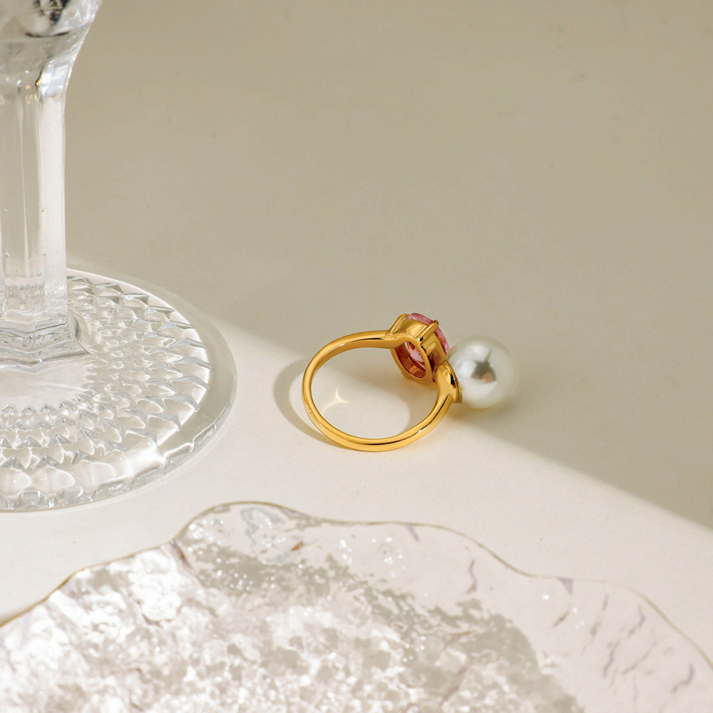 PVD Coated Real Gold Plated Geometric 316 Stainless Steel  Zircon Casual Vacation Romantic Waterproof Non Tarnish Rings