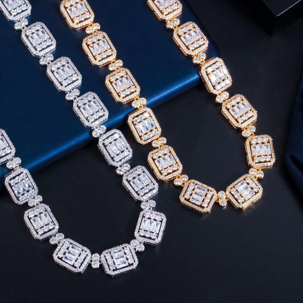 Water Plated Copper Material Rhodium Plated Inlaid Zircon Geometric Women's Banquet Jewelry Two-Piece Set Safety Clasp Wedding Season Valentine's Day
