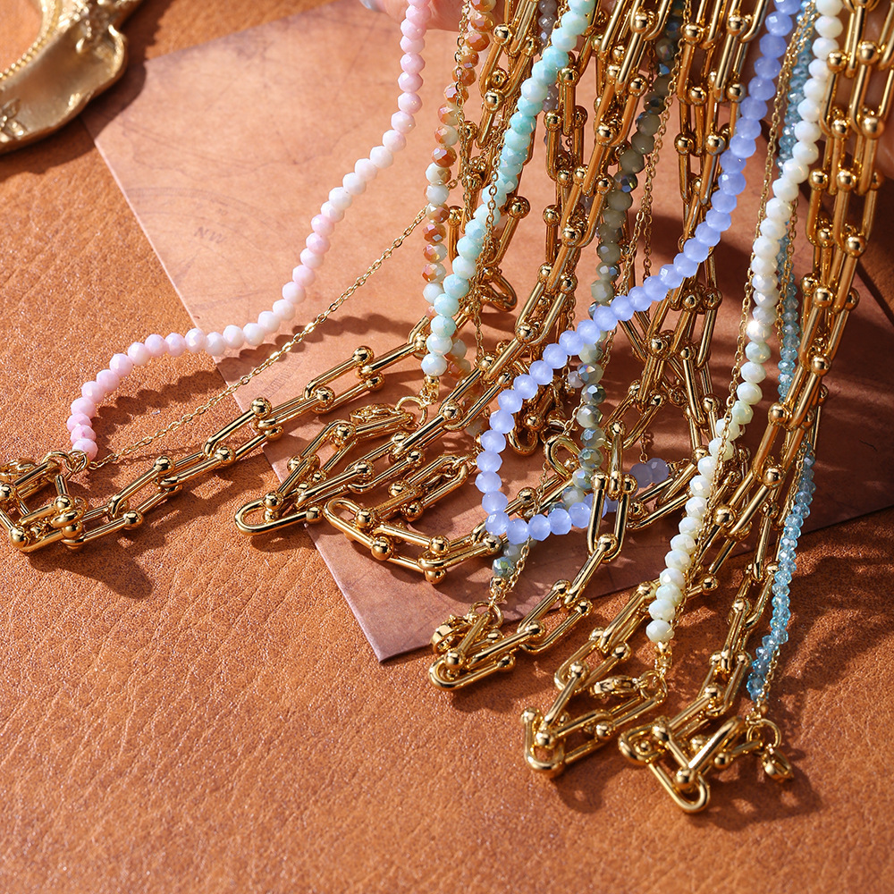 Titanium Steel Bohemian Double Layer Necklace For Women Natural Stone Beads Clavicle Chain Jewelry Accessories