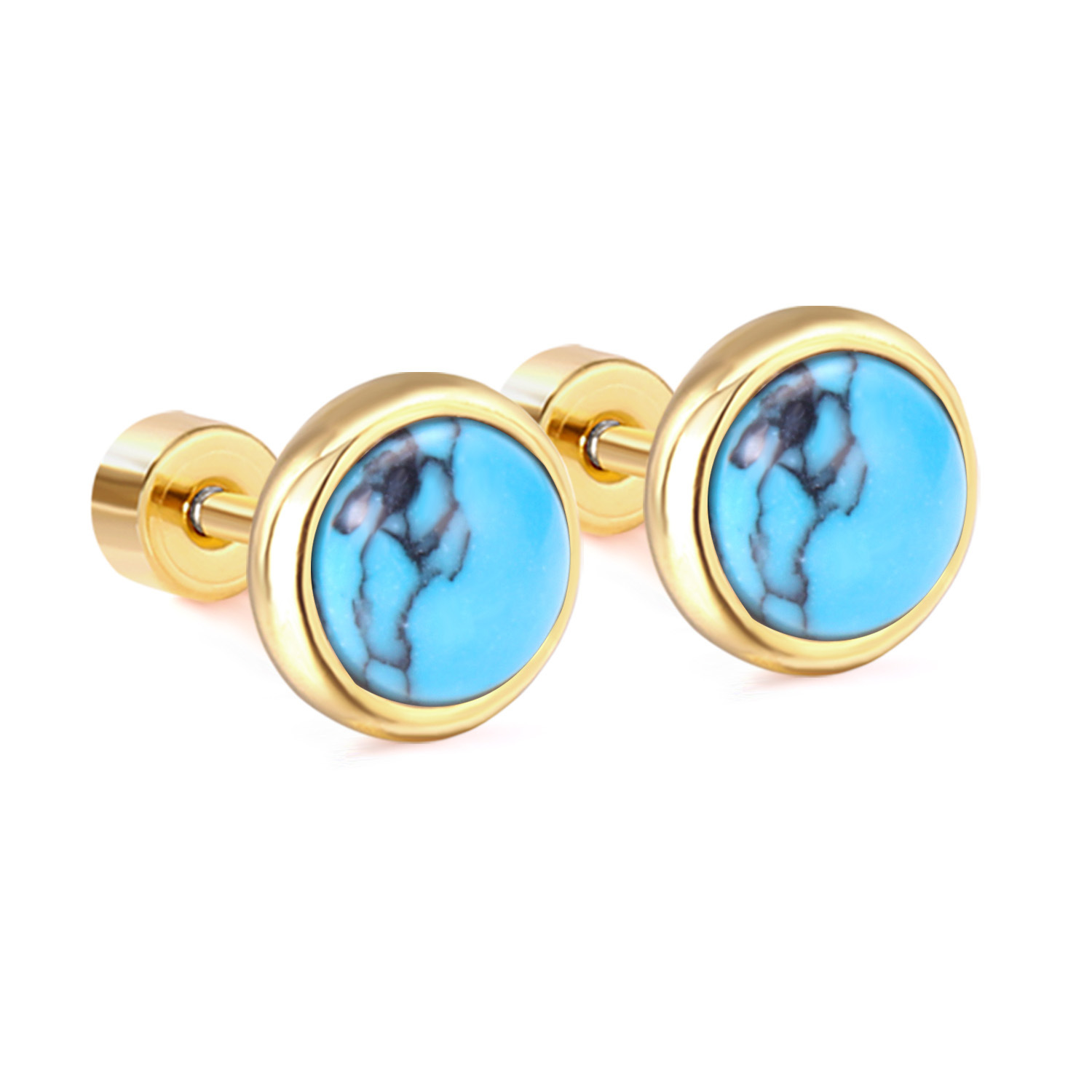 Fashionable Stainless Steel Turquoise Ear Cuff Simple Elegant Screw Back Earrings Women's Geometric Pattern Round Plating Jewelry