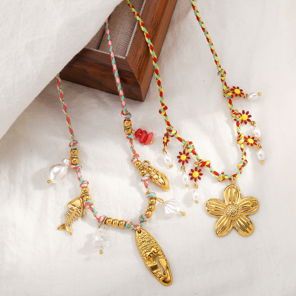 Casual  Style Fruit Pendants Women's Necklace Fashionable Stainless Steel Sun Star Pendant Jewelry