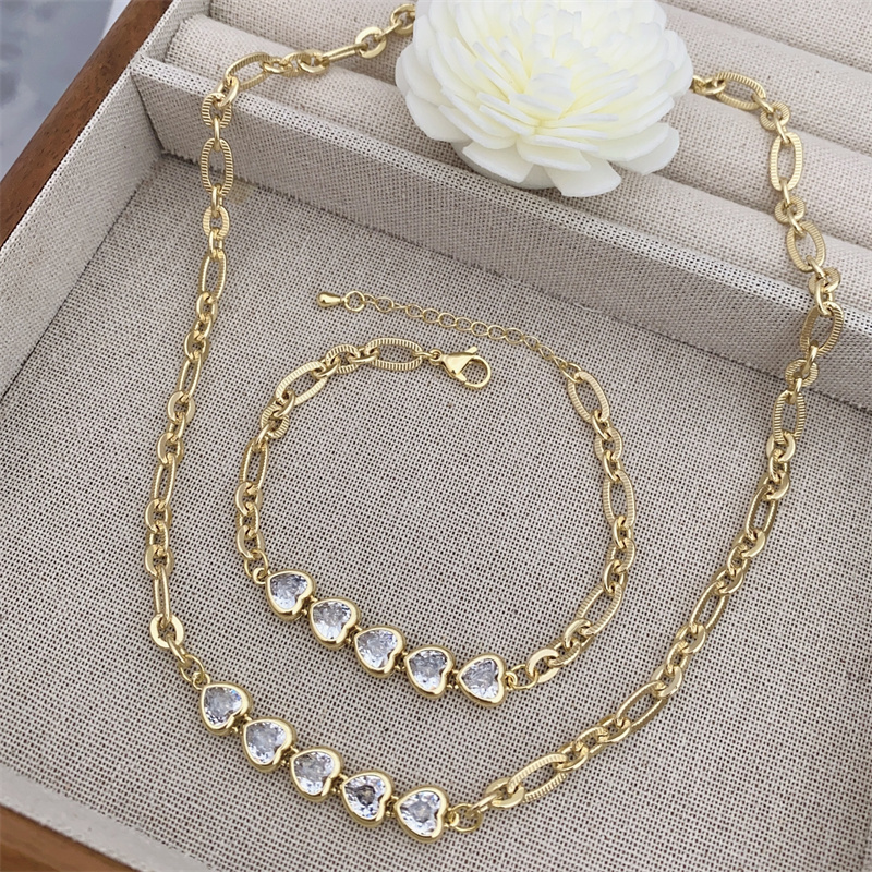 Classic Minimalist Copper Plated 18K Gold Zircon Jewelry Set For Men And Women Daily Wear Perfect Gift Set Includes Necklace And Bracelet