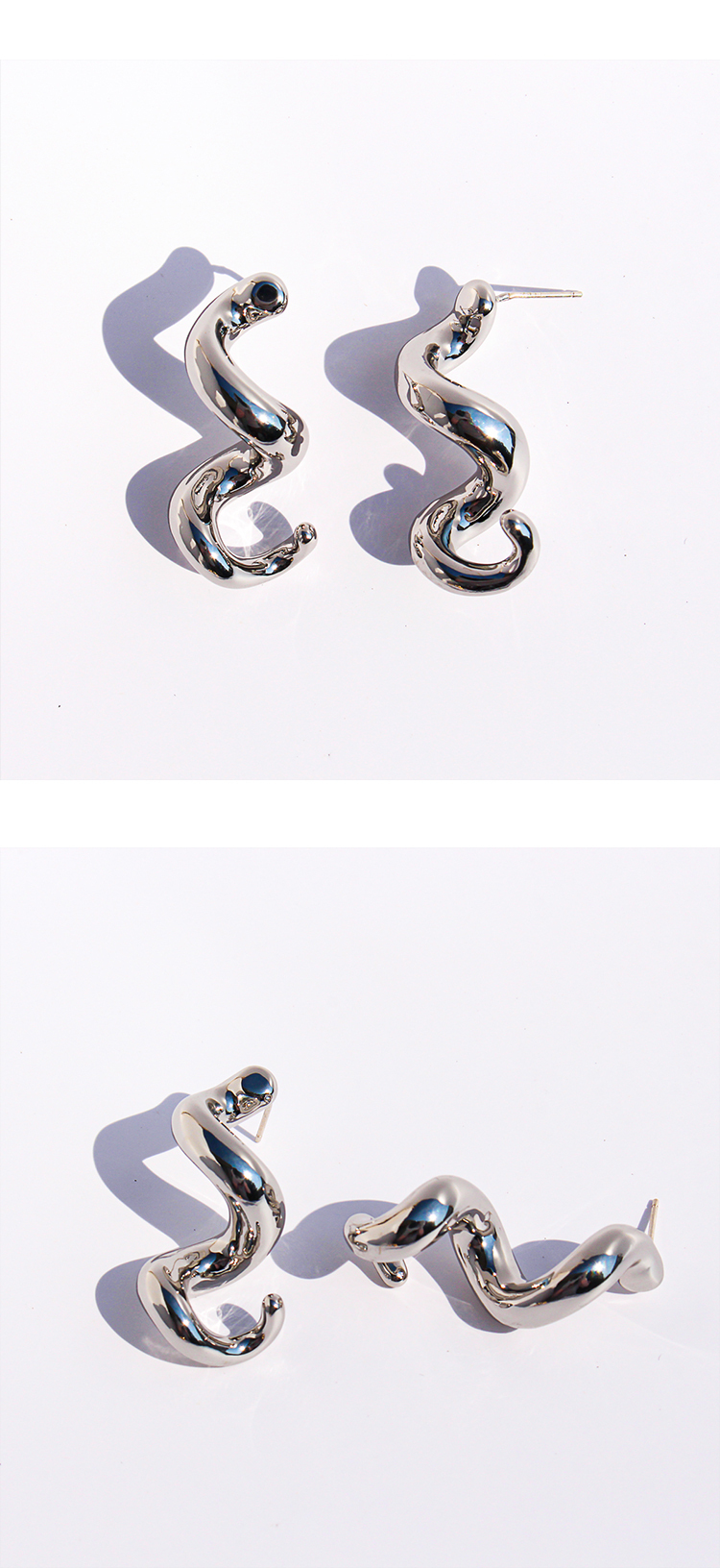 Exaggerated Casual Wave Spiral Twisted Line Metal Style Earrings Geometric Shape Daily Streetwear Accessories For Men And Women
