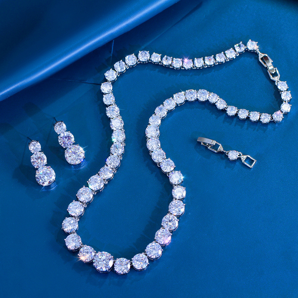 Fashionable Copper Zirconia Jewelry Set Necklace And Earrings Bridal Gown Dinner Party Glowing Wedding Dress Jewelry For Women