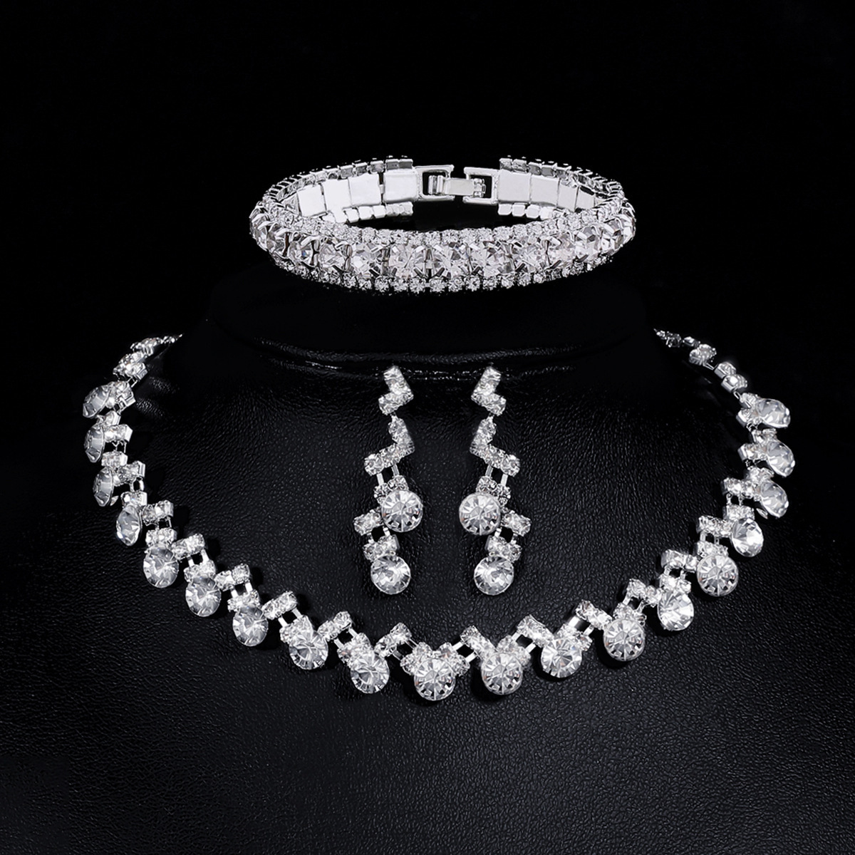 Wedding Necklace Earring Set  Style Bridal Accessories Full Of Diamond Zircon Waterdrop Jewelry For Women