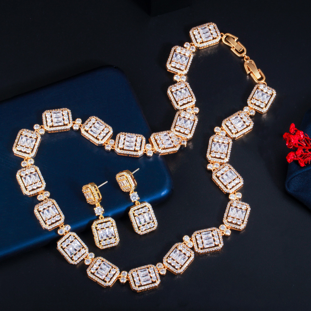 Water Plated Copper Material Rhodium Plated Inlaid Zircon Geometric Women's Banquet Jewelry Two-Piece Set Safety Clasp Wedding Season Valentine's Day