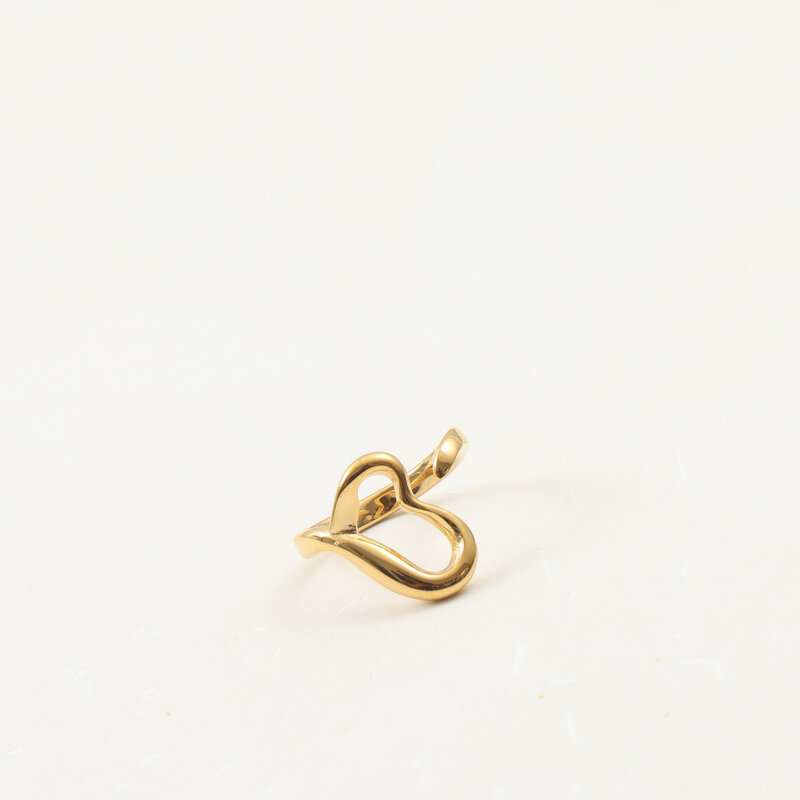 Vacuum Electroplating (In Furnace) Plated 18K Real Gold Hollow Peach Heart Three-Dimensional 304 Stainless Steel Ring