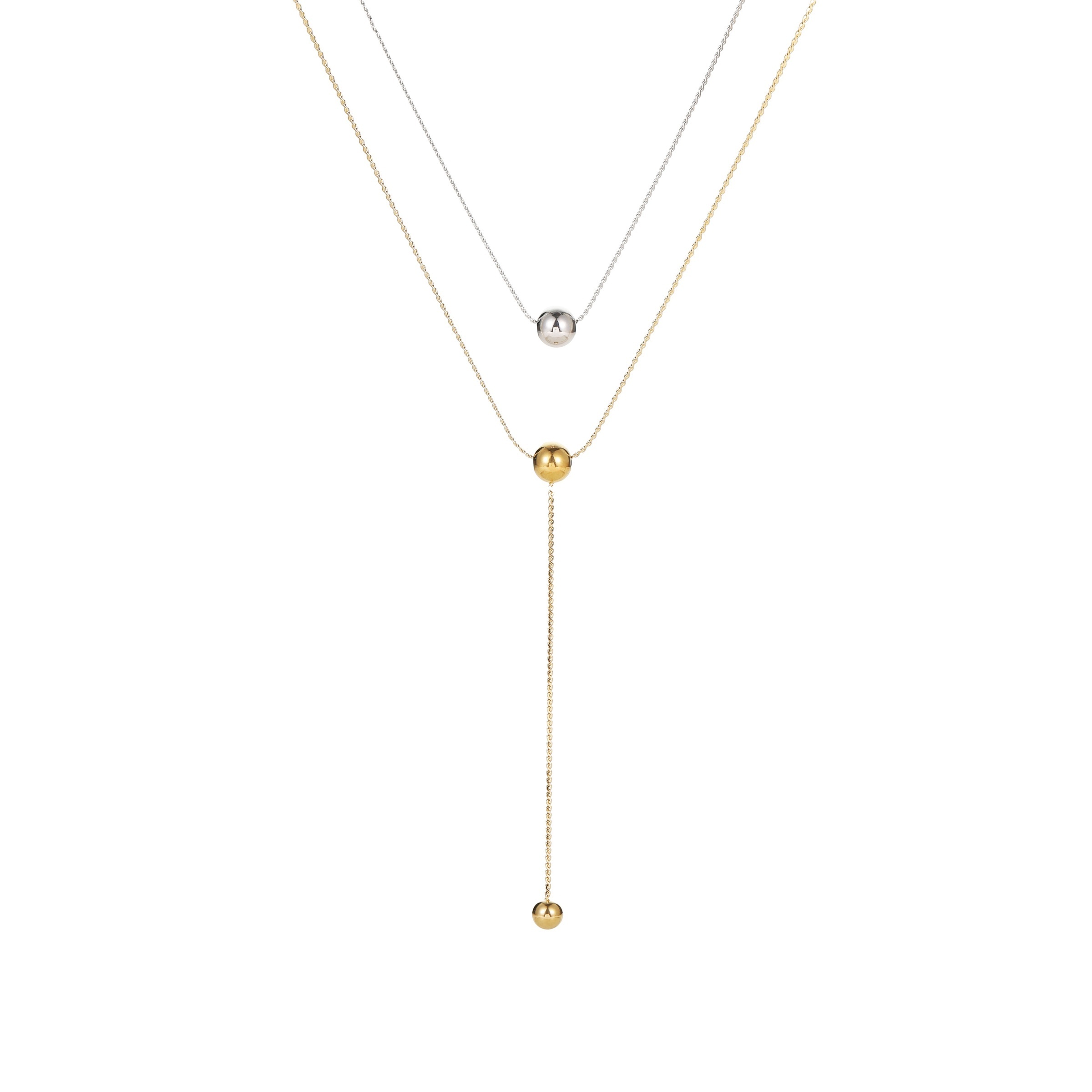 Fashionable Minimalist Double Layer Beaded Tassel Necklace Titanium Steel Non-Fading 18K Gold Plated Clavicle Chain Jewelry
