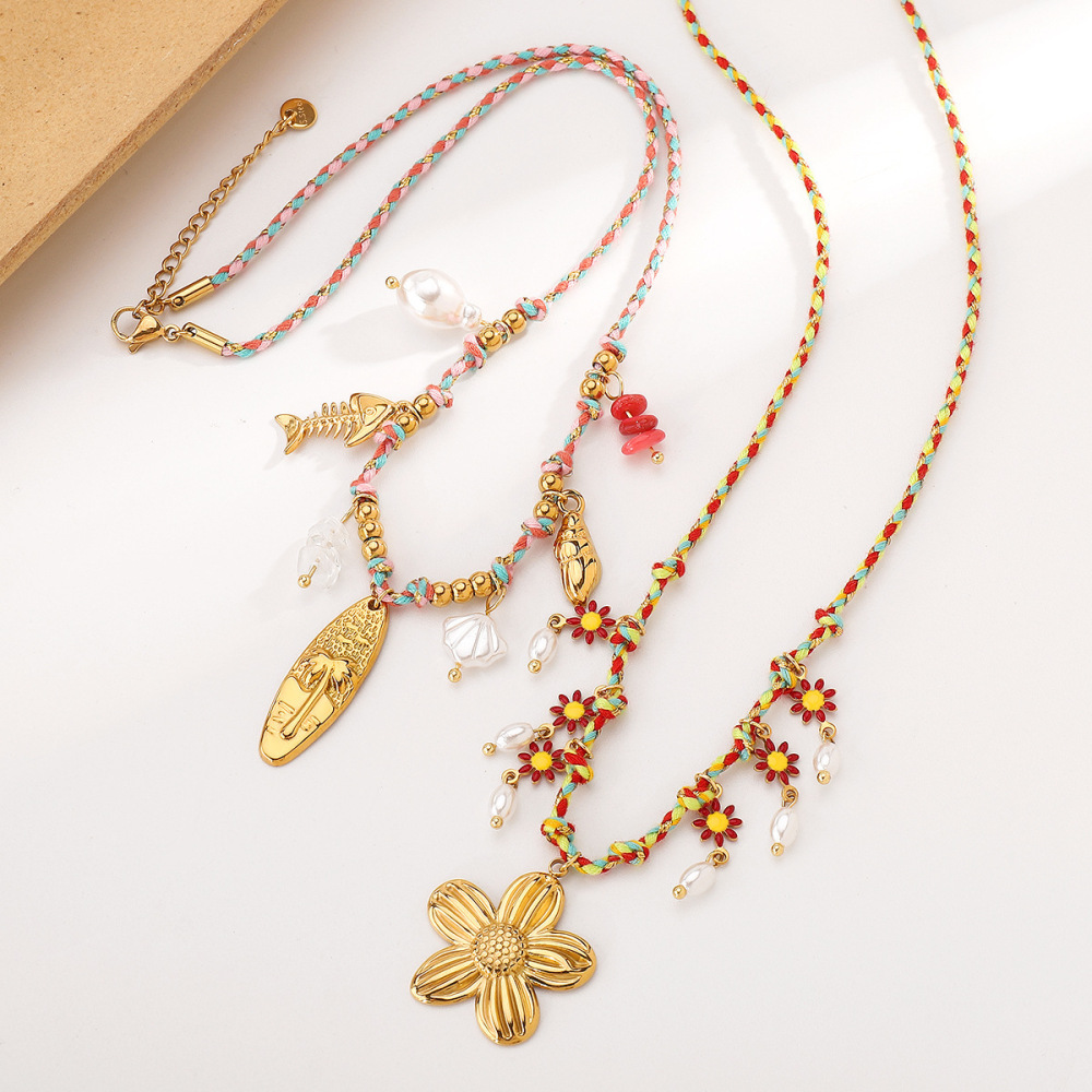 Casual  Style Fruit Pendants Women's Necklace Fashionable Stainless Steel Sun Star Pendant Jewelry