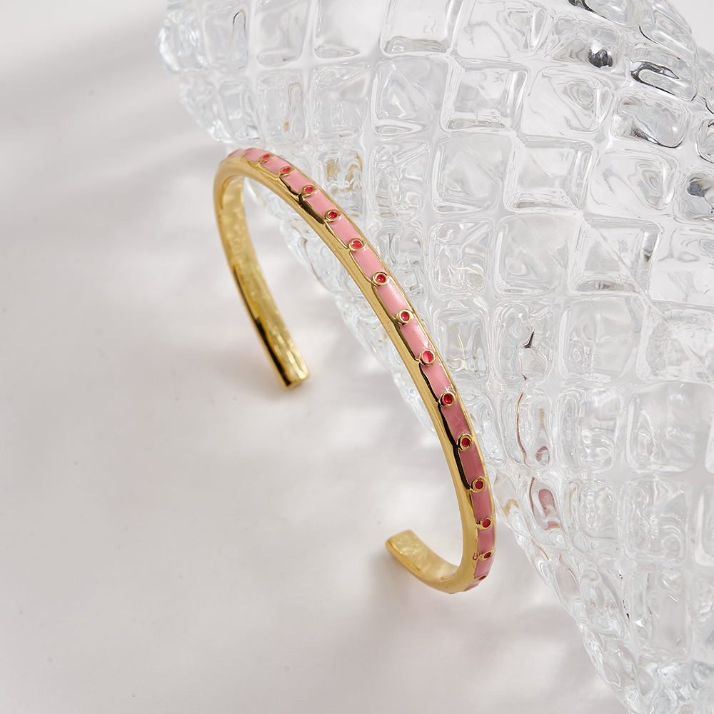 INS Style New Jewelry Color Retention Electroplated Copper Colorful Oil Drop Open Bracelet Casual Modern Style C-shaped Round Simple Water Plated 18K Real Gold C-shaped Bracelet/Cuff Bracelet Wholesale