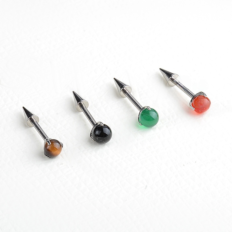 New Natural Stone Ball Demon Eyebrow Piercing Titanium Alloy Earrings Pointed Cone Piercing Jewelry Lip Stud Unisex Fashion Accessories