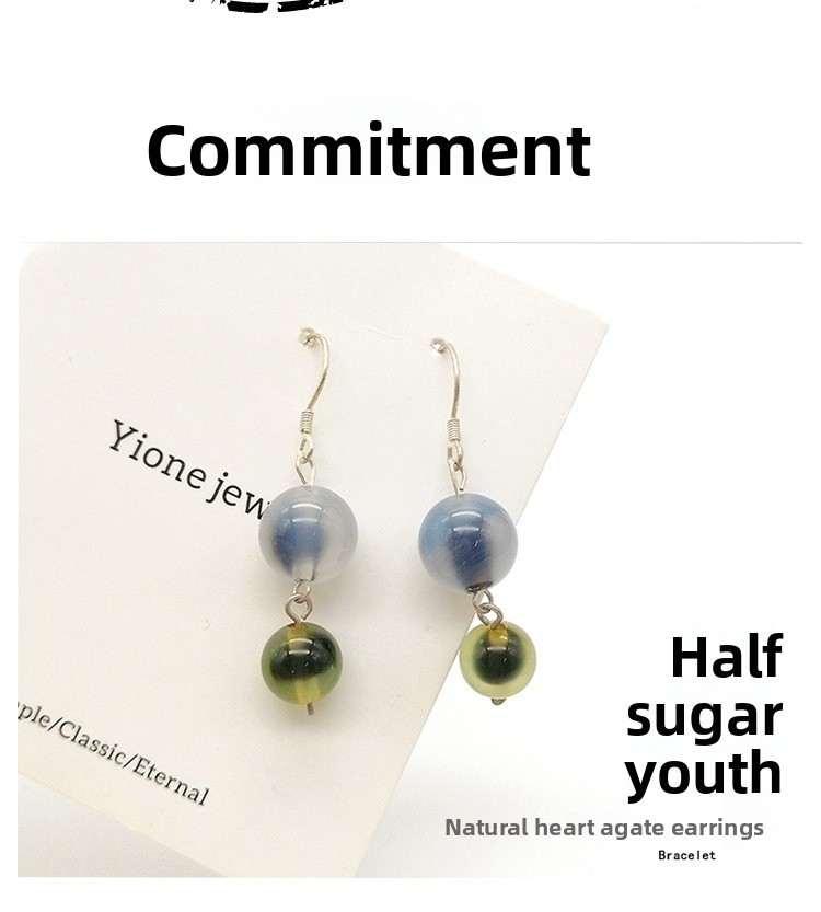 Natural Agate Drop Earrings Women's Unique Design Elegant Hanfu Accessories S925 Silver Geometric Pattern Simple Style