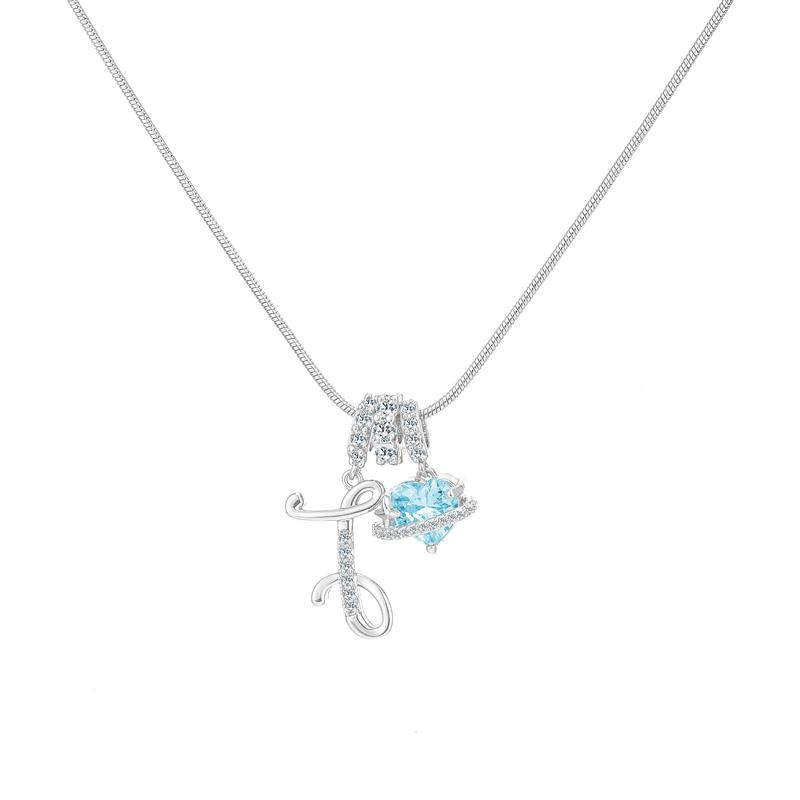 Sweet Heart Letter Pendant Necklace Jewelry Blue Sea Honey Best Friend Series Zircon Fairy Style For Women Copper Material