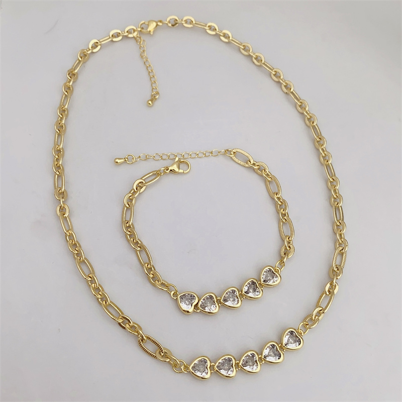 Classic Minimalist Copper Plated 18K Gold Zircon Jewelry Set For Men And Women Daily Wear Perfect Gift Set Includes Necklace And Bracelet