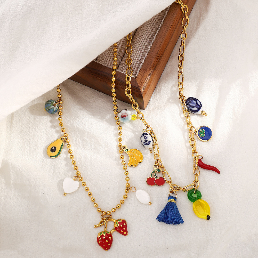 Casual  Style Fruit Pendants Women's Necklace Fashionable Stainless Steel Sun Star Pendant Jewelry