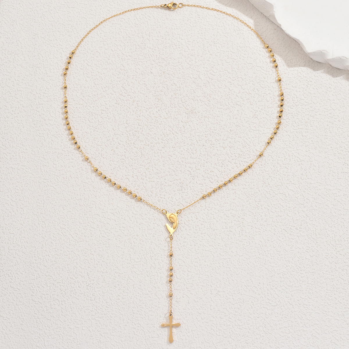 Long Y-Shaped Stainless Steel Cross Pendant Necklace Women's Party Jewelry Fashionable Tassel Design Suitable For Daily Wear