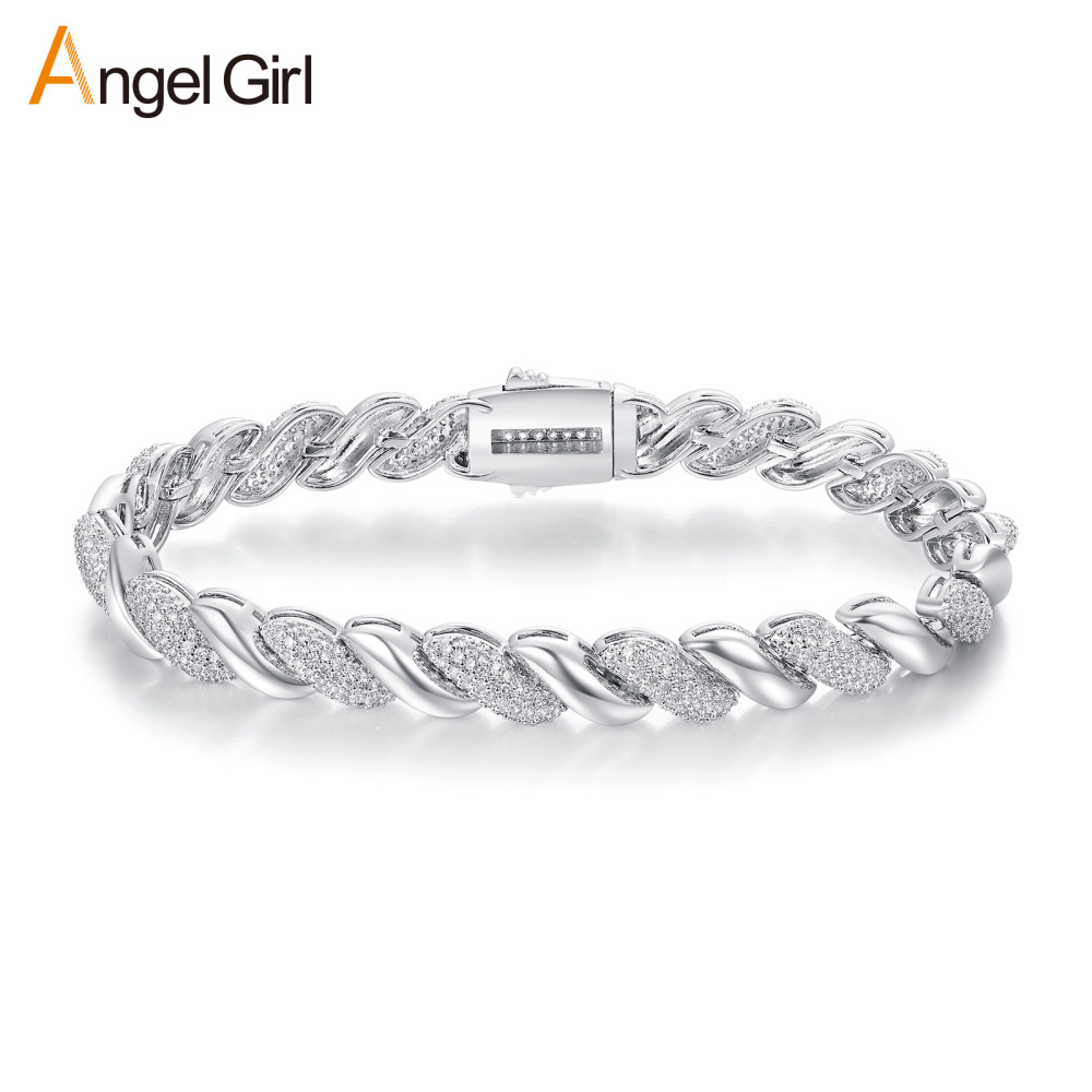 Seven-Link Bracelet Heavy Design Hip-Hop Fashion Brass Geometric Pattern Engraved Zircon Unisex Jewelry Accessories Water Plated Platinum