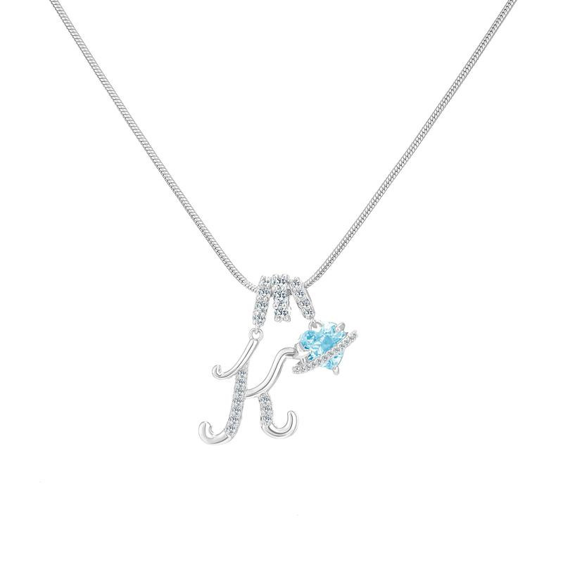 Sweet Heart Letter Pendant Necklace Jewelry Blue Sea Honey Best Friend Series Zircon Fairy Style For Women Copper Material