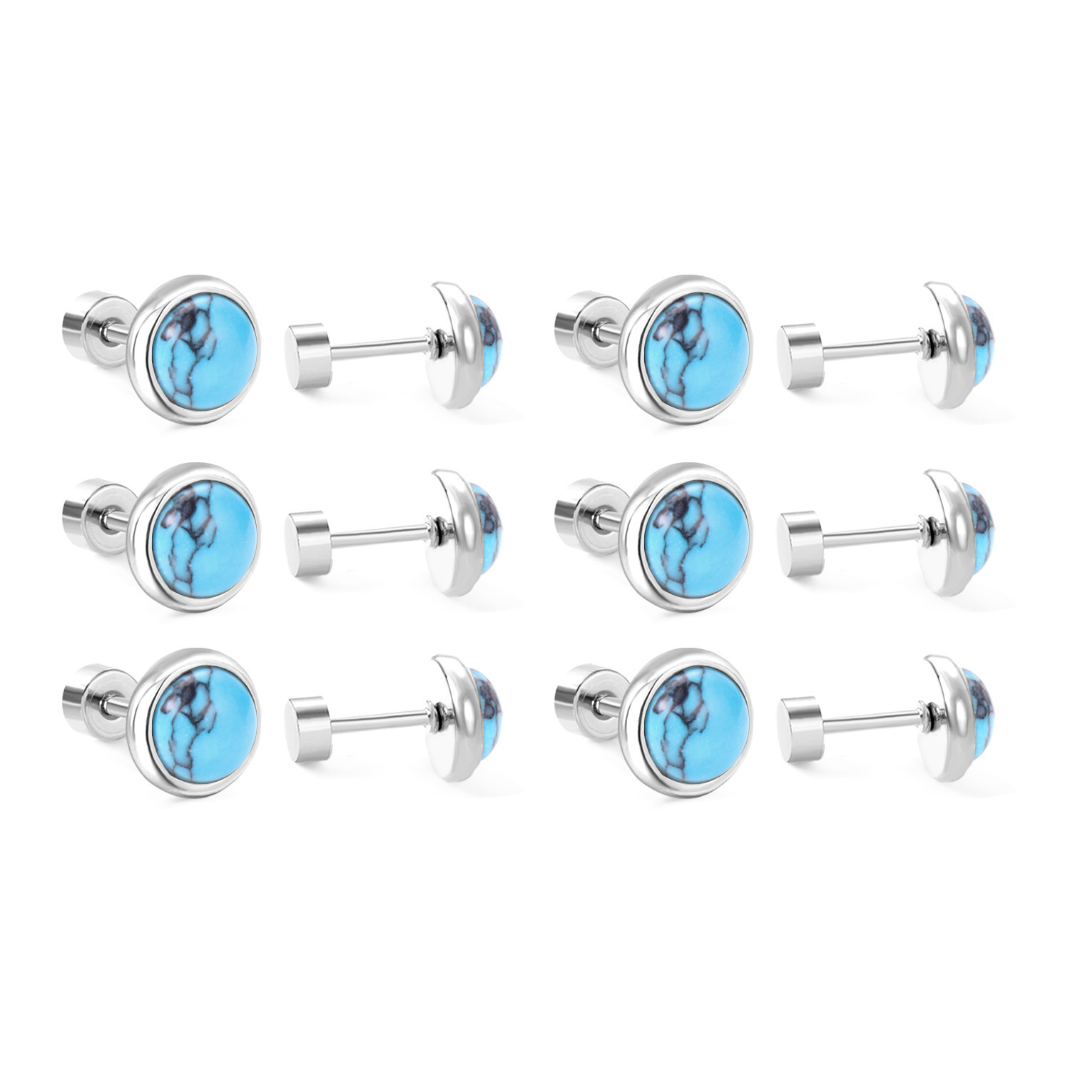 Fashionable Stainless Steel Turquoise Ear Cuff Simple Elegant Screw Back Earrings Women's Geometric Pattern Round Plating Jewelry
