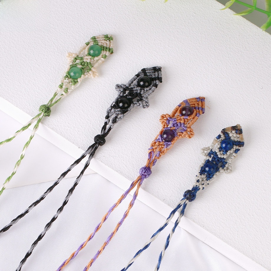 Natural Stone White Crystal Pendant Necklace Woven Rope Wrapped Oval Beads Unisex Jewelry CSJA Irregular Design Crystal Accessories