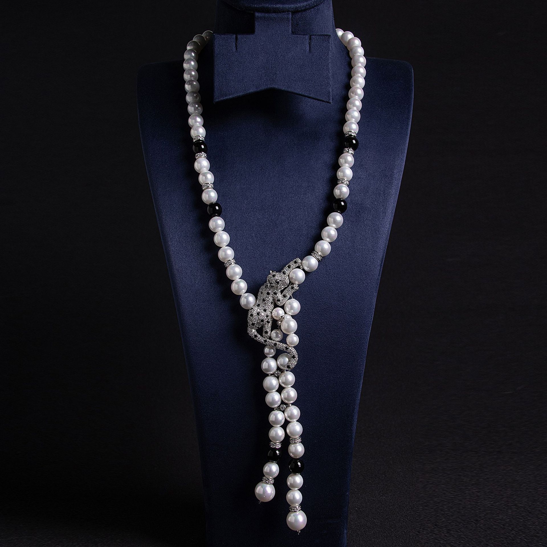 Elegant Fashionable Women's Necklace Set Lockbone Chain Hunt Leopard Head Design Beads Versatile High-End Feelings Jewelry