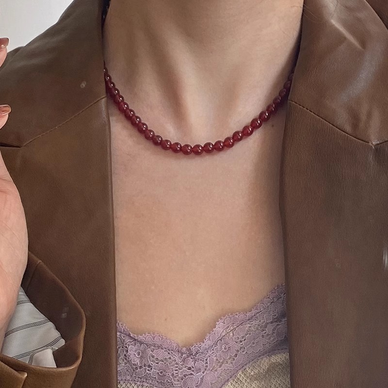 Retro Classic Style Geometric 925 Sterling Silver Agate Beaded Chain Beaded Necklaces Wholesale
