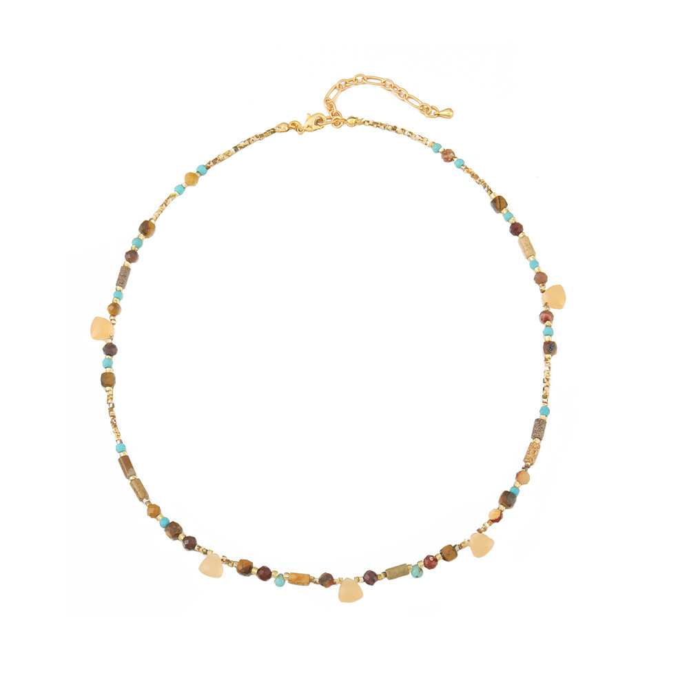 Yadengfeng Original Design Natural Picture Stone Necklace Czech Beads Set Women's Jewelry Accessories Triangle Round Handmade