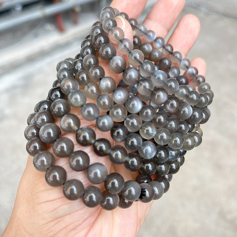 JD Jewelry 8A Natural Black Moonstone Bracelet Extended Fashion Simple Versatile Round Bead Classic Gift Bracelet