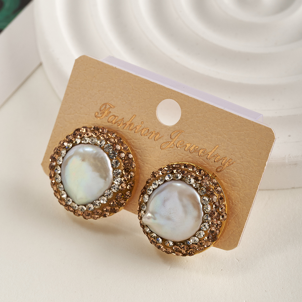 Fashionable Color-Preserving Electroplated Rhinestone Pearl Earrings Modern Style Casual Weekend Women's Jewelry Accessories