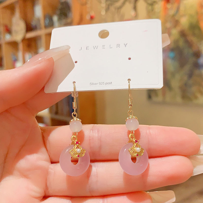 Trendy Commuter Ear Hooks New Chinese Style Geometric Pattern Natural Agate Earrings For Women Elegant Fashionable Popular