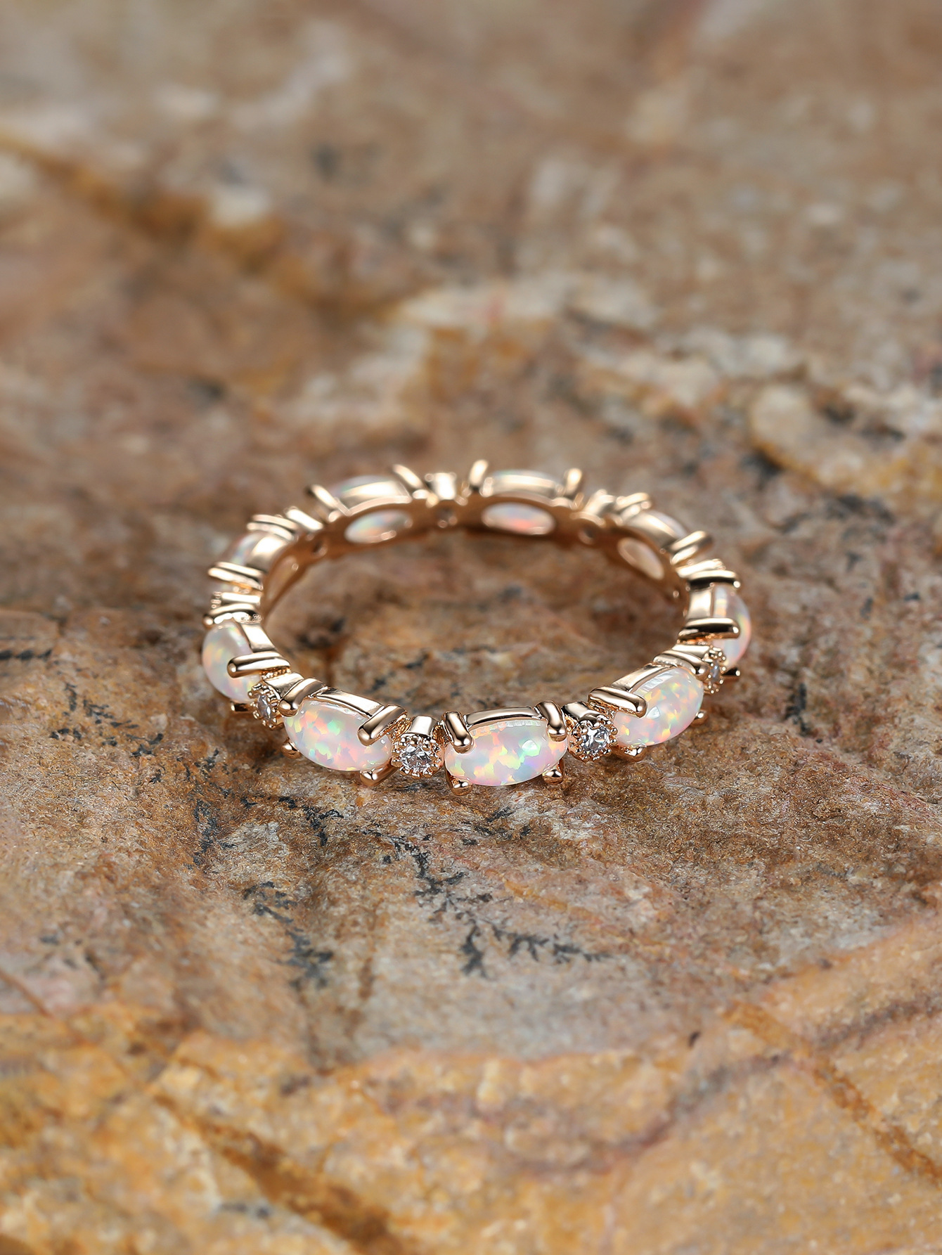 Classic Style Circle Copper Inlay Opal Zircon Rings