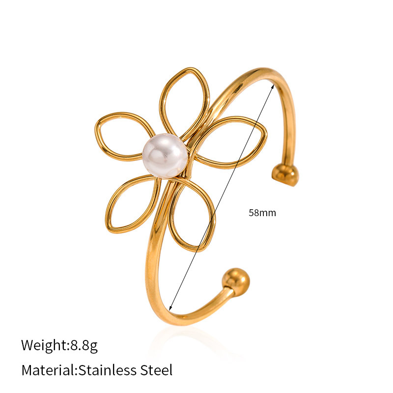 Fashionable Titanium Steel Pearl Bracelet Women's Open Hand Jewelry Luxurious Non-fading 18K Stainless Steel Ins Style