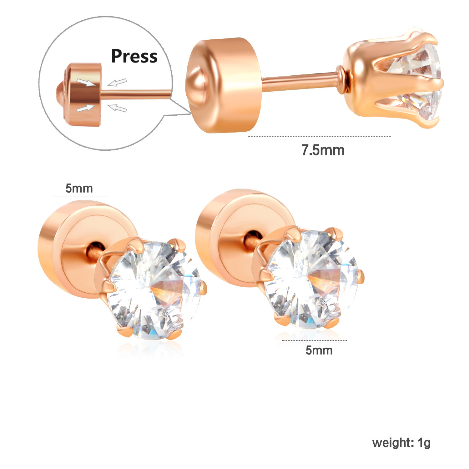 Fashionable Stainless Steel Round Diamond Stud Earrings Compact Simple Design Geometric Pattern New Style Women's Jewelry