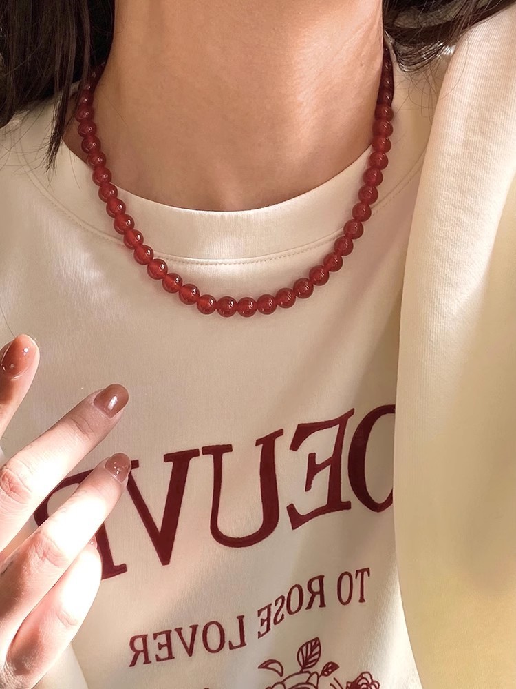 Retro Classic Style Geometric 925 Sterling Silver Agate Beaded Chain Beaded Necklaces Wholesale