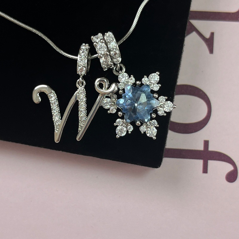 New Style Copper Zirconia Pendant Letter Necklace Silver Stainless Steel Chain Birthday Gift For Women Trendy Fairy Style