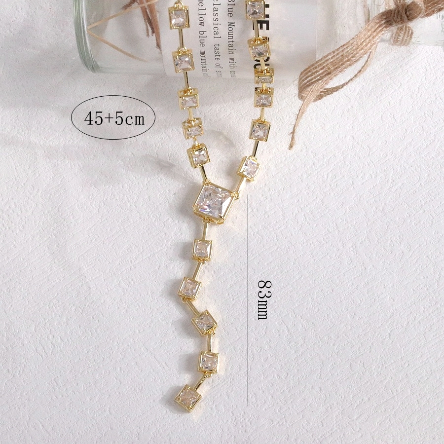 Elegant Long Y-Shaped Tassel Shiny Zirconia Necklace For Women Luxury Personality Jewelry Accessories Glowing Round Square Pendant