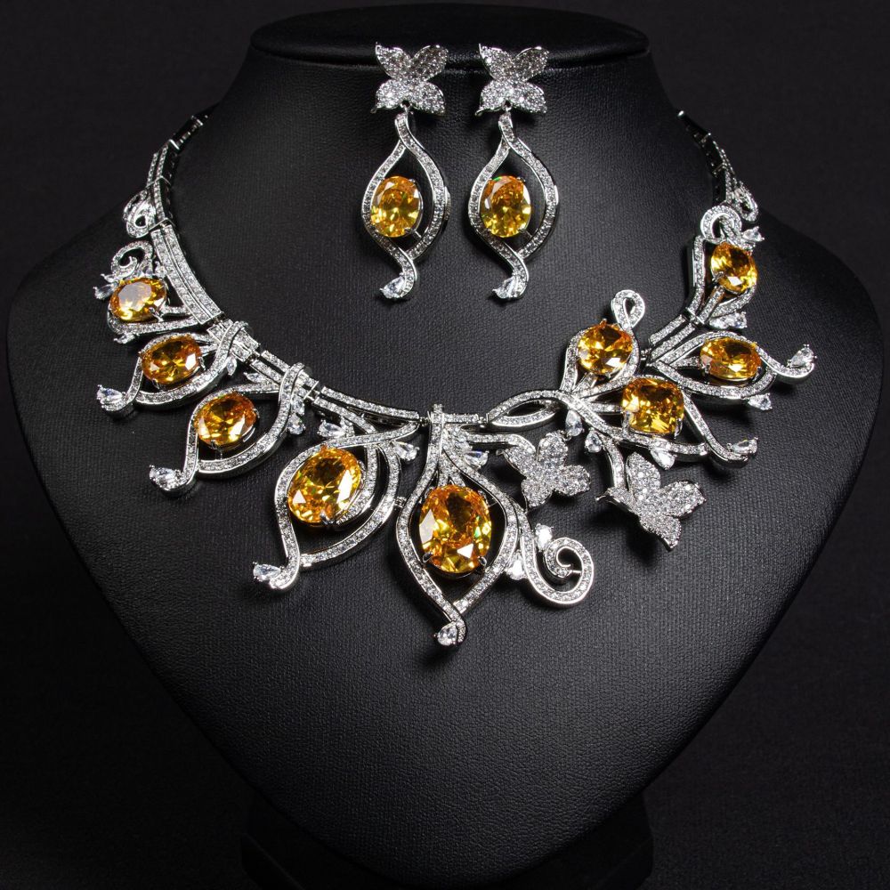 Italian Court Vintage Iris Flower Large Gemstone Petal Necklace Luxury Wedding Dress Accessory Jewelry Set For Women
